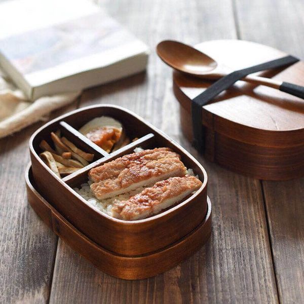 

new wooden lunch boxes for food japanese style sushi bento lunchbox for kids school outdoor dinnerware bowl food container wmtifd