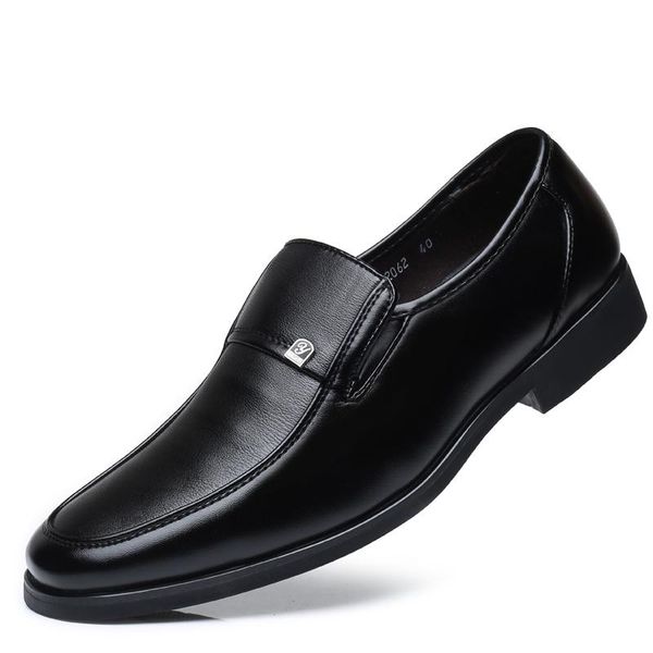 

2062 mens dressing shoes man office leather business shoes retro all-match slip-on pointed toe leather casual all season, Black
