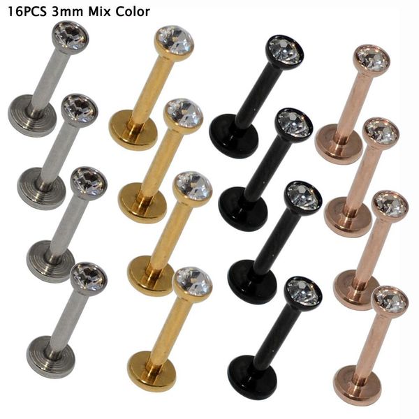 

16pcs wholesale price surgical steel internally threaded cz gem labret lip ring zircon ear tragus cartilage earring piercing 16g q sqcbqw, Silver