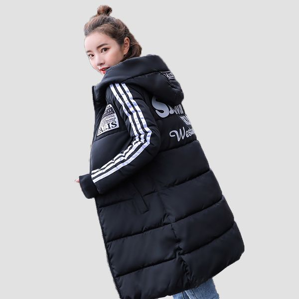 

parkas women new winter down jacket coat long hooded outwear female parka thick cotton padded female basic coats overalls, Black