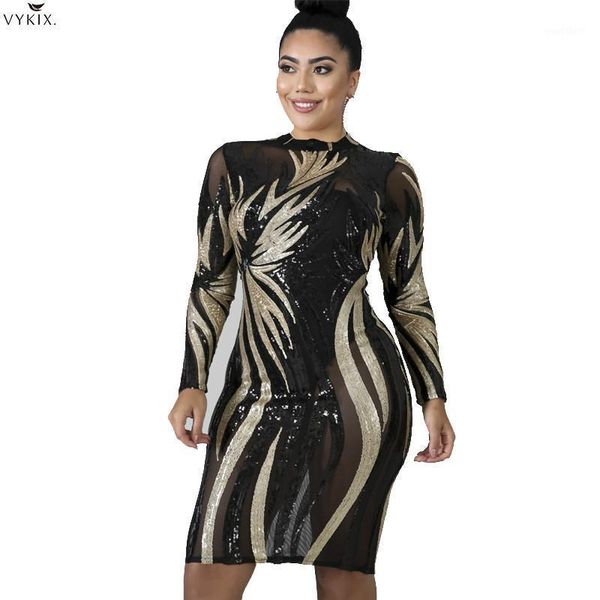 

spring winter womens dress o neck long sleeve sequin dress mesh dresses clubwear night party knee-length midi bandage1, Black;gray