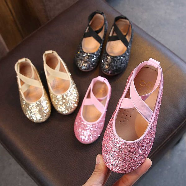 

elling girls ballet flats baby dance party shoes glitter children gold bling princess 3-12 years kids, Black