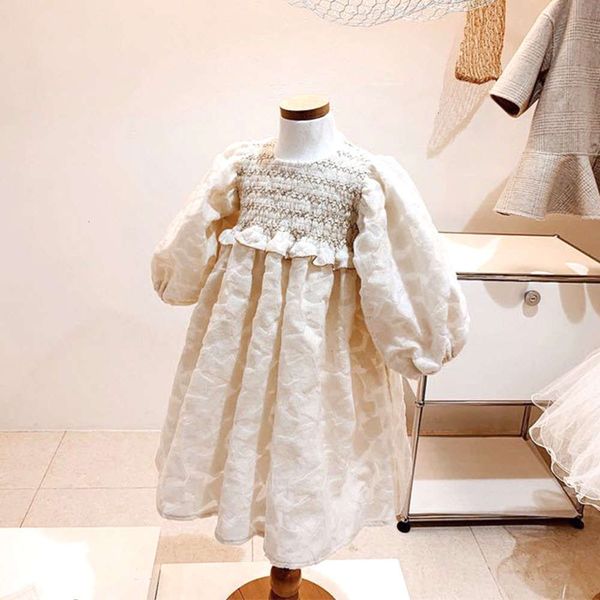 

and 2021 spring autumn korean children's pattern pleated princs girls' bubble sve drs, Red;yellow