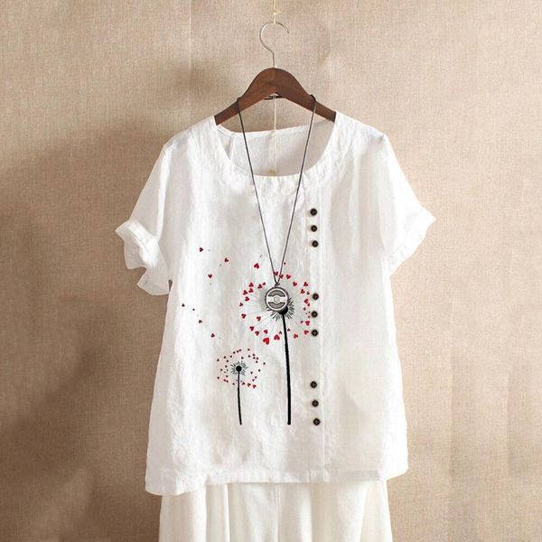 

women's blouses & shirts lady shirt loose single-breasted womens casual button plus size print boho tanic blouse blusas mujer, White