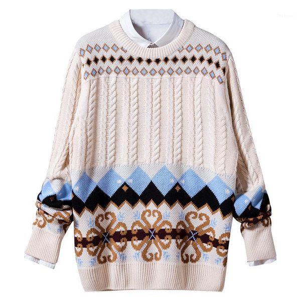 

sweater hombre autumn winter street vintage ethnic geometric knit pullover couples boyfriend hip hop loose thick men sweaters1, White;black