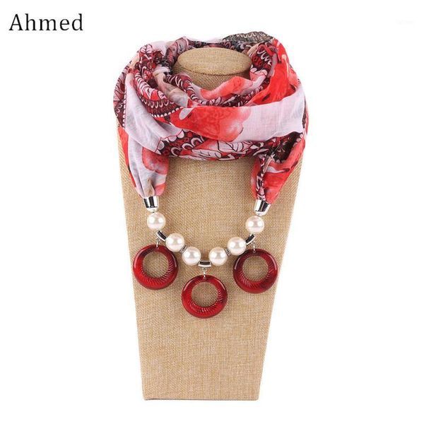 

ahmed new design multicolor printed yarn scarf necklaces for women fashion round pendant necklace collar jewelry wholesale1, Silver