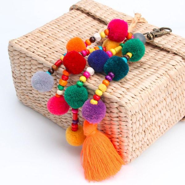 

colorful pompones cute pom pom tassels keychain pompom keyring diy hanging tassel key rings fashion jewelry qh6004 h bbyskw