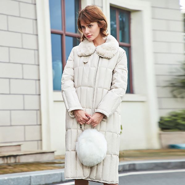 

winter jacket women thick warm coat female real rabbit fur collar long duck down jackets clothing 2019 casaco feminino q301, Black