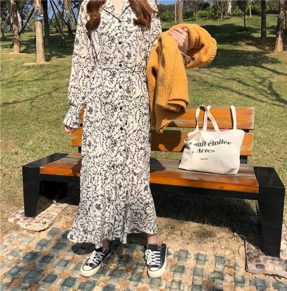 

elegant women spring casual dress full sleeve lace up female print loose dress 2020 spring midi vestidos femme1, Black;gray