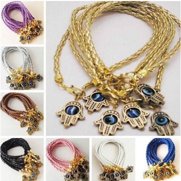 

hamsa new evil eye 50pcs/lot mixed hand factoryx3bzleather cord string bracelets lucky charms pendant gift 20cm