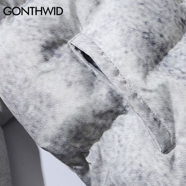 

gonthwid graffiti ink tie dye print cotton padded puffer parka jackets streetwear hip hop winter casual punk rock parkas hipster q1217, Black