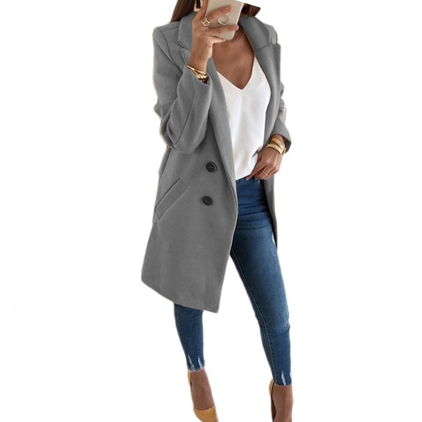 

s- wool blend jacket women button lapel jacket coat female plus size long sleeve winter warm overcoat manteau femme hiver lj201106, Black