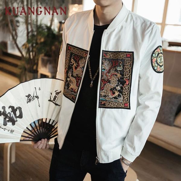 

kuangnan chinese men jacket coat bomber man dragon embroidery 5xl men jacket coat black streetwear mes clothing 2021, Black;brown