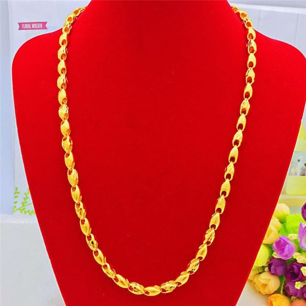 

chains fashion luxury 14k gold men's wedding necklace yellow sunflower seed chain 60cm fine jewelry annivesary gifts male, Silver