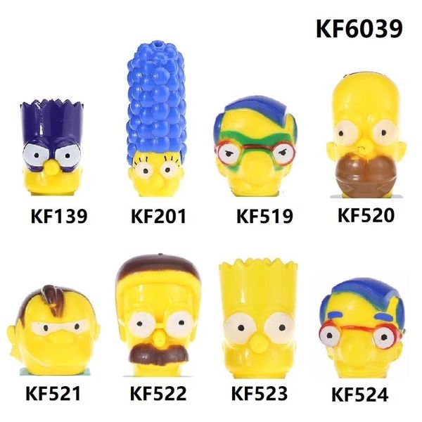 

2020 kf6039 cartoon action figures head building blocks simpson marge pronton milhouse homer nelson bricks birthday toys for boys