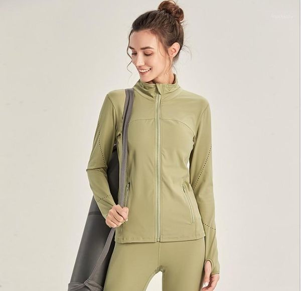 

yoga outfits women sports 2021 zip long sleeve seamless coat running jacket fitness 1, White;red