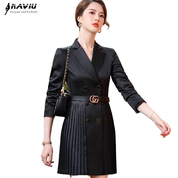 

black white trench women mid-length winter temperament slim fashion professional work coats, Tan;black