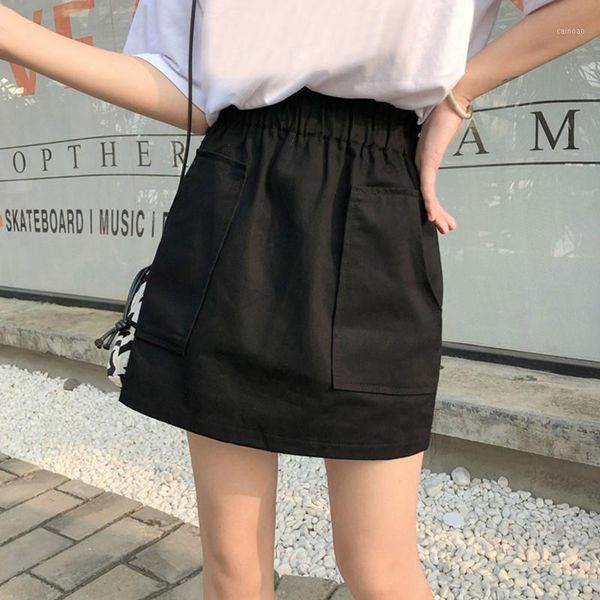 

women high waist pocket mini skirt fashion vintage thin skirt summer high street1, Black