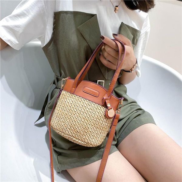 

shoulder bags small straw bucket for women 2021 summer crossbody lady travel purses and handbags female messenger bag