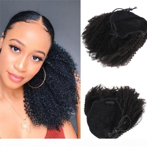 

afro kinky curly drawstring ponytail for black women raw indian human hair 4c curly kinky clip in ponytail extensions 100g