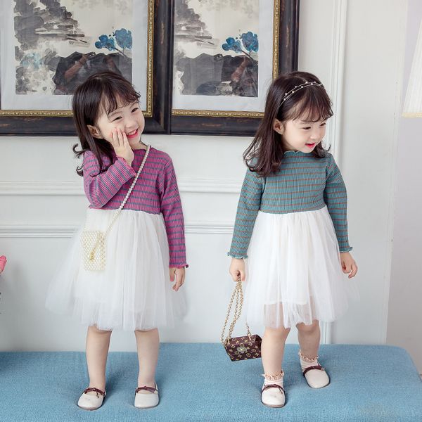 

clothes long sleeve stitching mesh tutu princess sweet cute baby girl dress 201204, Red;yellow