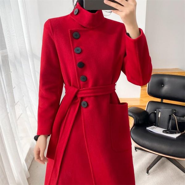 

simple real wool fur coat female jacket slim women's coats double-sided woolen cloth women's clothing vetement femme zjt840, Black