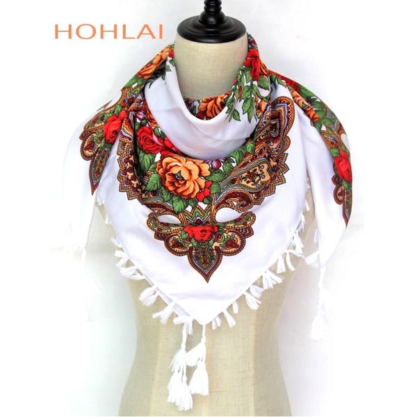 

new sell russia wquare fashion decorative scarf handmade tassel flower design scarves blanket shawl handkerchief for women y201007, Blue;gray