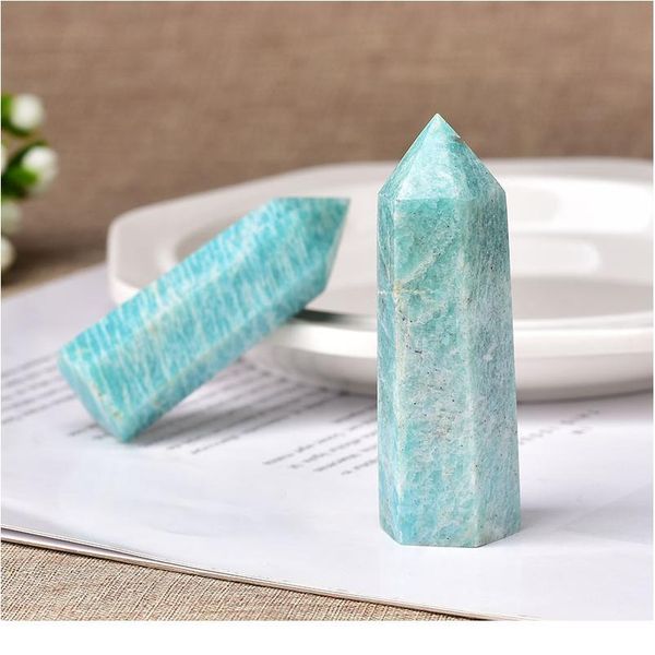 

1pc natural crystal point amazonite healing obelisk reseda quartz wand green ornament for home decor reiki energy stone qylxwm, Black