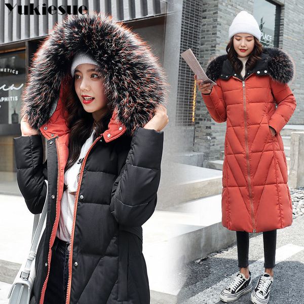 

2020 women's jas double coat park long hooded jacket winter side warm cotton donjackets vagaa, Black