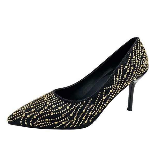 

women high heels pumps pointed toe fashion office ctystal woman shoes spring autumn shoe slip on new 2021 footwear 1 bpq7, Black