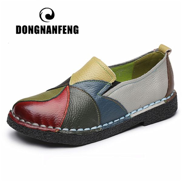 

dongnanfeng women's ladies female woman mother shoes flats genuine leather loafers mixed colorful non slip on plus size 35-42 201128, Black