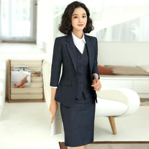 

formal office ladies blazer women business suits work wear clothes 3 piece vest, skirt and jacket sets1, White;black