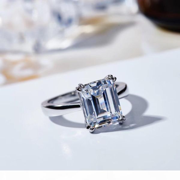 

fashion-2020 early spring series single diamond ring s925 silver plated 18k gold emerald cut women's fashion jewelry, Golden;silver