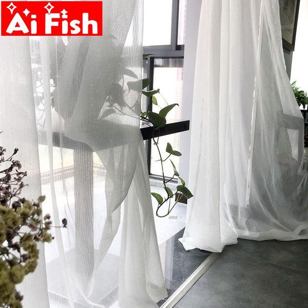 

curtain & drapes white solid sliver wire stripe sheer window tulle curtains for living room kitchen modern treatments voile panels wp396#5