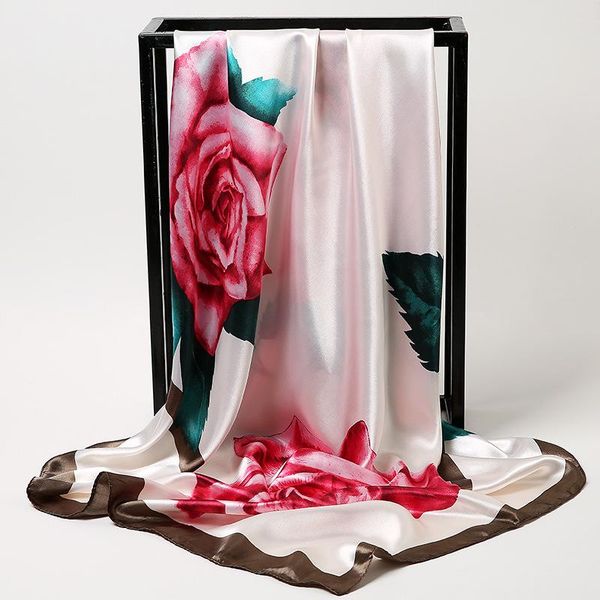 

silky scarf women print hair neck square scarves office ladies shawl bandanna 90*90cm muslim hijab handkerchief muffler foulard, Blue;gray