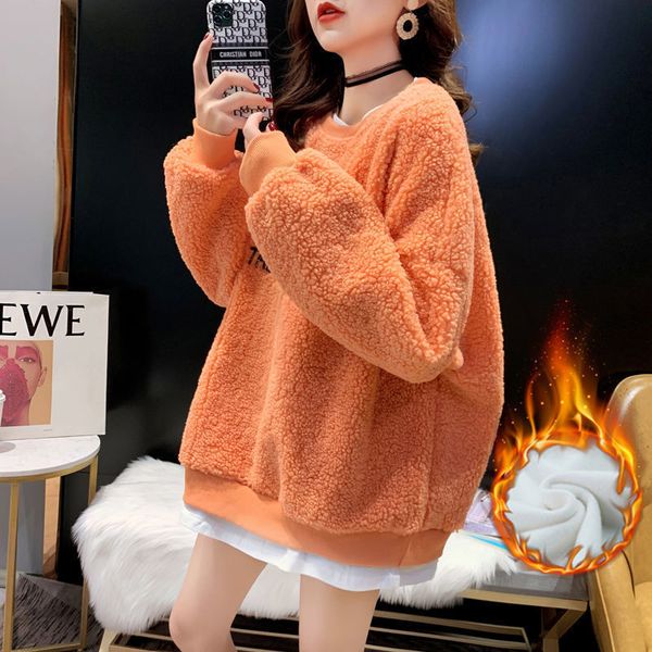 

thickened fake two pieces of imitation cashmere sweater for women autumn / winter 2020 new korean loose ins fashion top, Black