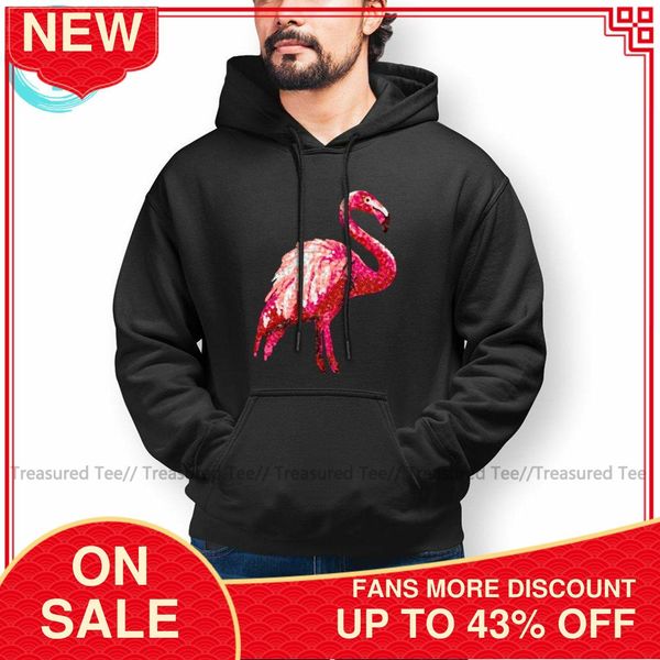 

popular pink flamingo sequin printed tropical flamingo bird hoodie streetwear winter hoodies long cotton pullover hoodie m c0127, Black