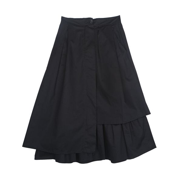 

eam] high elastic waist black asymmetrical pleated temperament half-body skirt women fashion tide new spring autumn 2020 1s664 q1209