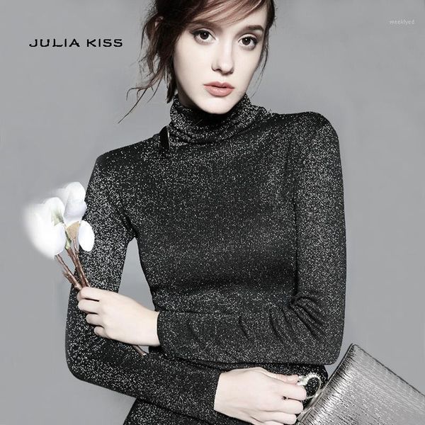 

women turtleneck long sleeve glitter knitted sweaters1, White;black