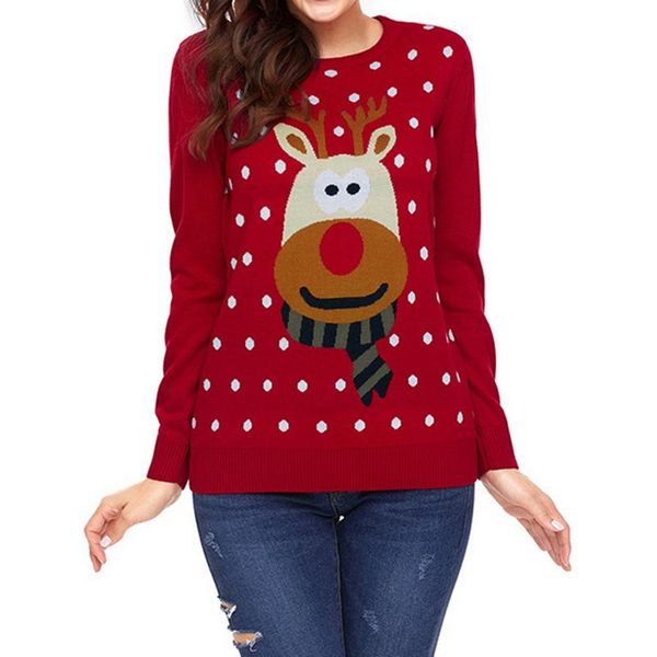 

women's sweaters cute women winter christmas deer o neck casual jumpers knitted pullovers sweater female long sleeve, White;black
