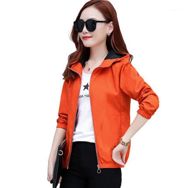 

solid color zipper hooded women spring jacket 2020 new fashion autumn slim ladies coats plus size baseball uniform outerwear1, Black;brown