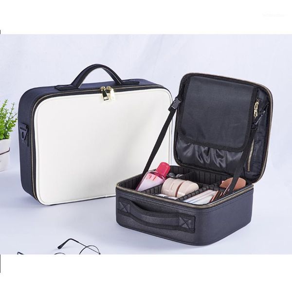 

new ladies double-layer waterproof cosmetic case bag fashion women large capacity makeup brush organizer case1