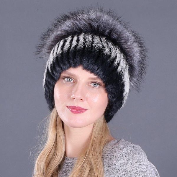 

beanie/skull caps good elastic natural fluffy faux silver fur hat winter women knitted hats lady cap, Blue;gray