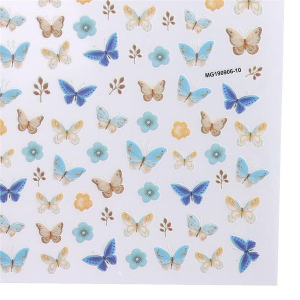 

3d butterfly nail art stickers adhesive sliders colorful blue flowers nail transfer decals foils wraps decorations, Black