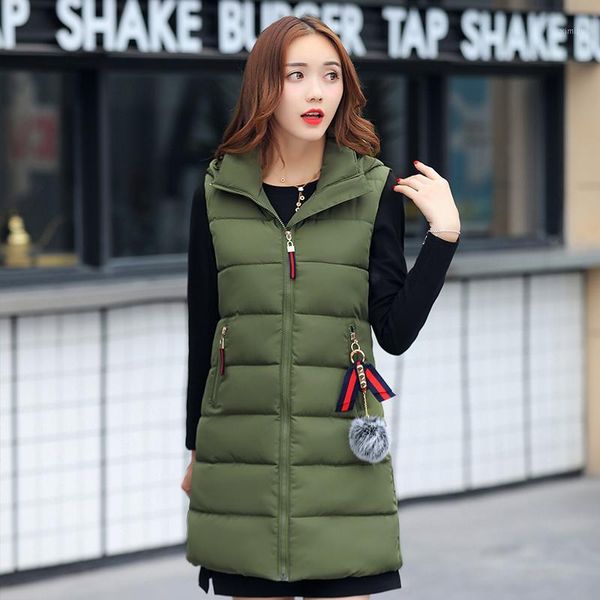 

almuerk 2019 autumn winter women vest long waistcoat cotton sleeveless jacket warm hooded fur ball1, Black;white