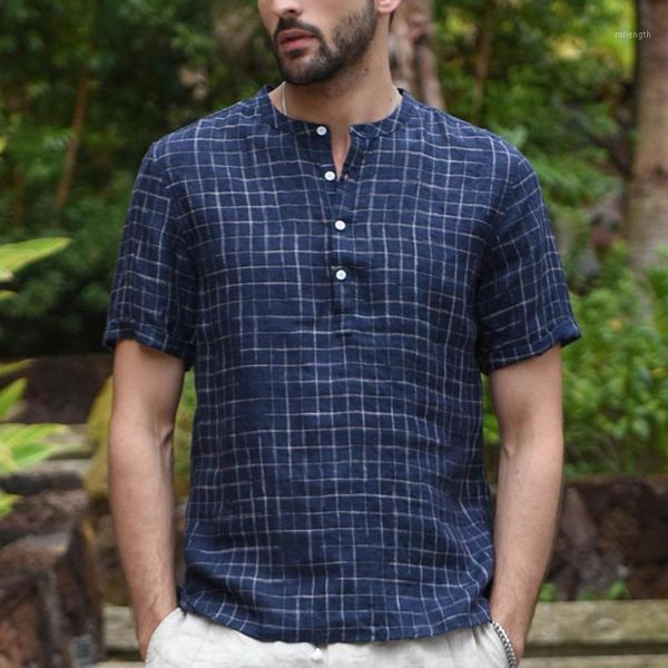 

casual men shirt short sleeve linen shirts men fashion baggy vertical striped plaid shirt blouse camisa social drop shipping c1, White;black