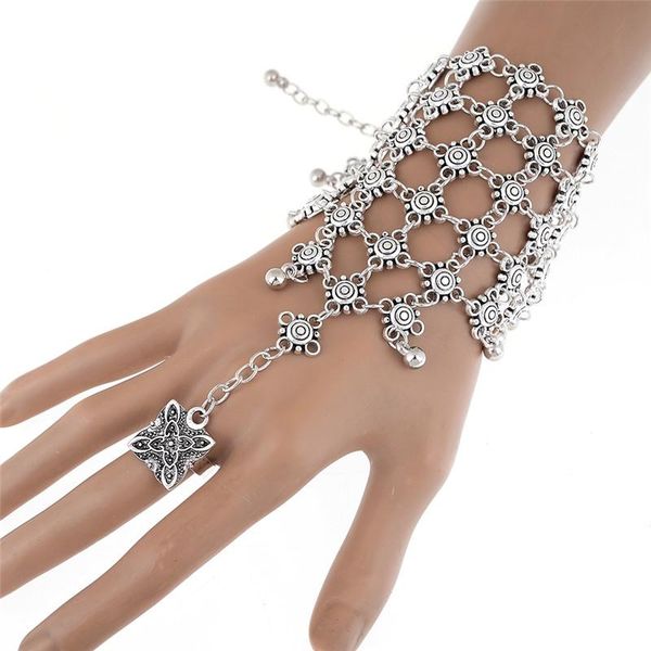 

link, chain 1 pc boho slave hand finger multilayer bracelets for women fashion jewelry retro silver plated gypsy tassel bracelet, Black