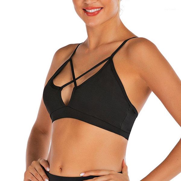 

gym clothing womens yoga sports running bra bandage cross crop vest stretch bras with removable pads mvi-ing1, White;black