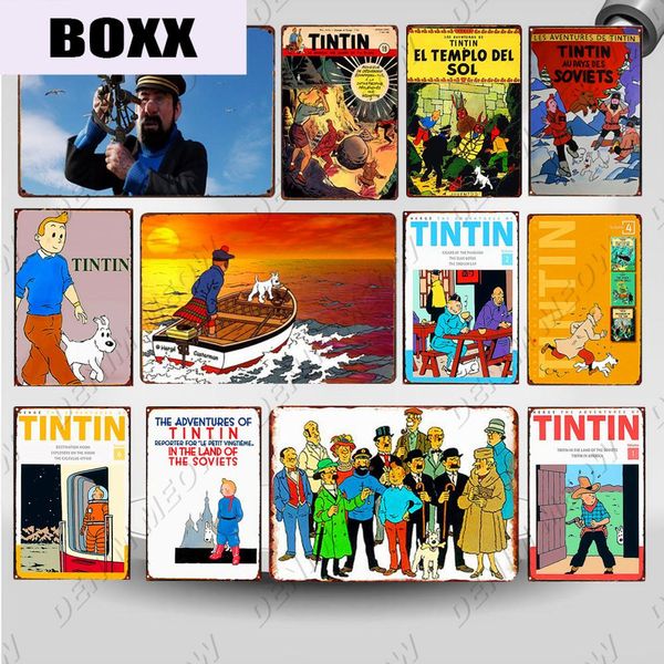 

приключения tintin мультфильм олово знаки налет металл металлический старинный плакат настенный художественный стикер наклейки детей подарок
