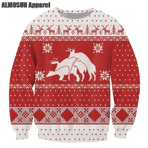 

almosun ugly christmas 3d all over print crewneck pullover sweatshirts hipster funny streetwear casual jumper dropship, Black
